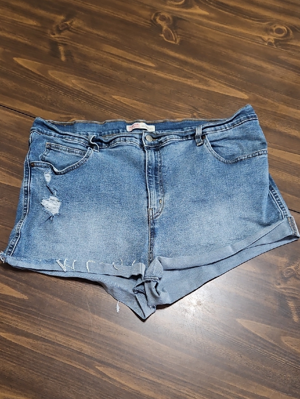 Signature by Levi Strauss Distressed Rolled-Hem Denim Shorts - Blue